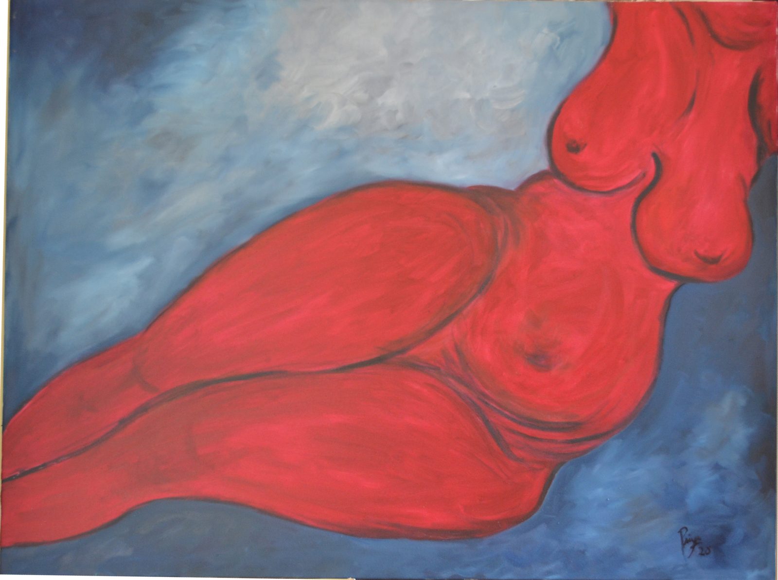 Fluid — a reclining figure rendered in flowing colour