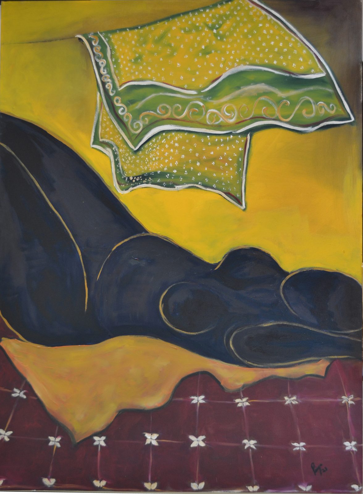 Reposeful 2 — an upright figure at rest in saturated colour